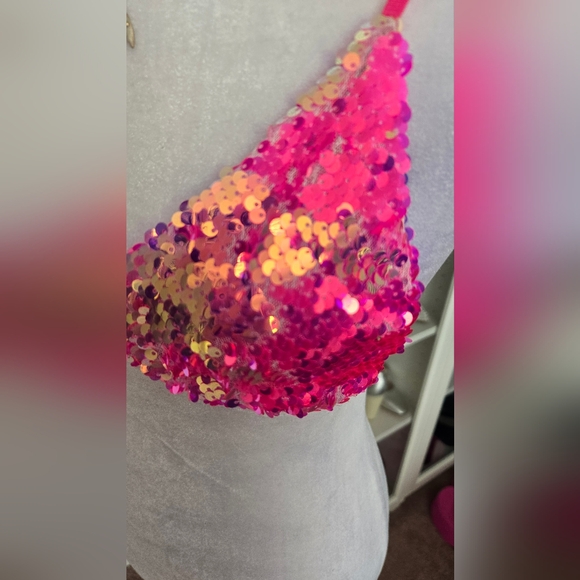 Dolls Kill - Club Exx - Hot Pink Pixie Playroom Sequin Bra - Picture 2 of 5